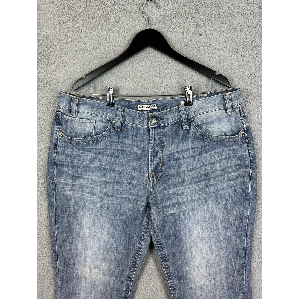 Mek Denim Jeans Mens 40x34 Blue Natal Straight Light Wash Embroidered Pockets